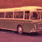 These vehicles had an interesting history, but were infrequent visitors to Southampton. Initially Bristol Greyhound coaches in cream/red livery, later changed to white/magenta, and then to this NBC local coach livery, as by then they were 10 years old. Most of the batch were transferred to Western National, where they donned NBC white coach livery, and returned to front line duties, and were seen more often in Southampton as a result. Bristol RELH 865UAE at Southampton