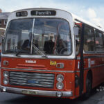 Seen in Carlisle bus station, this Bristol RELH6L with ECW's second type of coach body for the RE chassis range, had been downgraded to dual purpose status, having previously carried white National coach livery. Several of the batch of 10 were later transferred to Crosville, joining 19 similar vehicles. Bristol RELH PTF708L at Carlisle