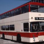 A front offside view of 278 at Portswood depot. 278 was the only one of the four experimental vehicles not fitted with a Gardner engine - it had a Leyland TL11 engine. Leyland Olympian A278ROW at Portswood (2)