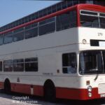 Another view of 279. The mismatch of the front windscreen to the rest of the bodywork can be clearly seen, as the windscreen narrows towards the top while the bodywork is vertical. The screen was clearly designed for single deckers! The positioning of the illuminated 'Pay as you enter' sign above the windscreen at the nearside looks untidy, and is probably too high for many people's line of vision, but passengers were probably used to the concept of OPO by 1984. Leyland Olympian A279ROW at Portswood (2)