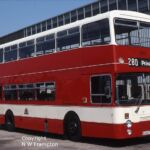 An offside view of 280. The livery was probably the most successful aspect of this vehicle, as it was adopted for the rest of the fleet. 4 more Olympians with this style of bodywork came later, but with dual purpose seating. Unfortunately, most other Olympians bodied by East Lancs for other operators carried the rather plainer style of body as fitted to 278 and 279. A280ROW (2)