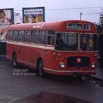 Chepstow Bus Station - The 21 Bristol RESLs of 1967 were principally allocated to Aberdare depot for much of their lives - but RS1267 (LAX112E) was the exception. This one was at Newport depot, and operated on the 73 Cardiff-Gloucester service as an OMO (OPO) bus, and sometimes on the Newport valleys services to Brynmawr, often with a conductor. Here she is seen in the autumn of 1973, in a rather wet Chepstow Bus Station. Bristol RESL LAX112E at Chepstow