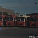 Cinderford Bus Station/Depot - Even into the second half of the 1970s, the Bristol MW made up a significant proportion of the Red & White fleet. Here, 4 are seen at Cinderford - the depot had only 11 buses, so almost 40% of the allocation - including a rare coach conversion. Red & White did not do very many such conversions, particularly where a revised destination window box was included. R&W did at least make some effort to style the new destination box, unlike the majority of operators, who seemed content with something that was literally a 'box'. Bristol MW x 4 at Cinderford